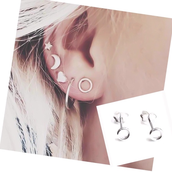 Minimalist 925 Sterling Silver Open Circle Stud Earrings Tiny or Small Sized - Picture 1 of 8